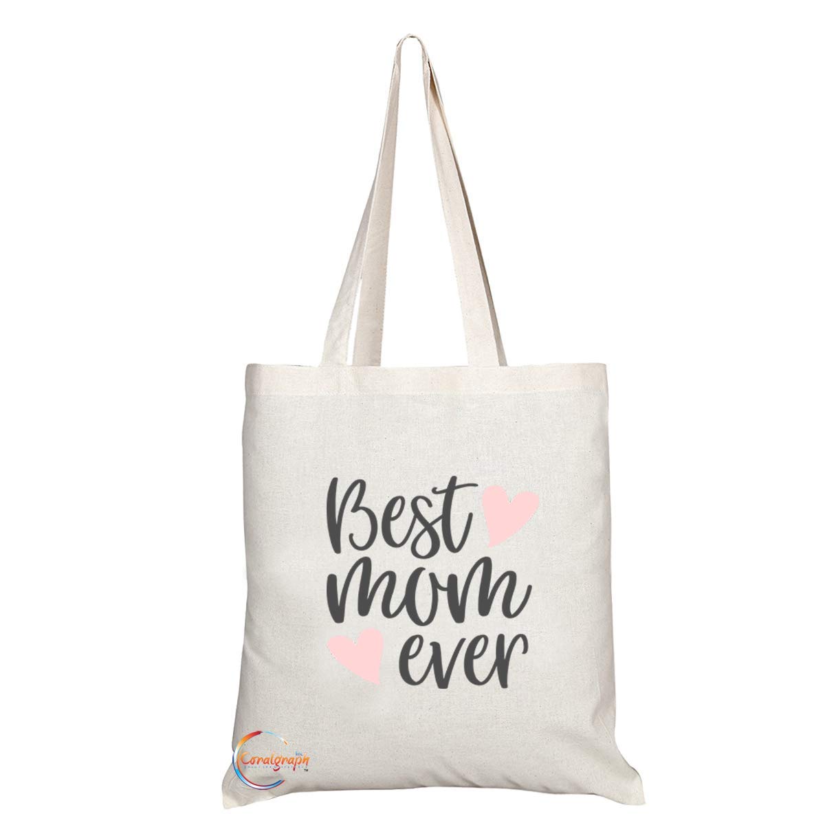 TB794 Best Mom Ever Pink Hearts Novelty Present Gift Printed Eco-Friendly Stylish Long Handled Tote Shoulder Bag