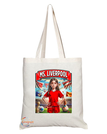 TB1602 Ms Liverpool Footie Fan Lady Girl Tote Bag - Eco-Friendly, Stylish, Long Handled, Perfect Novelty Gift by