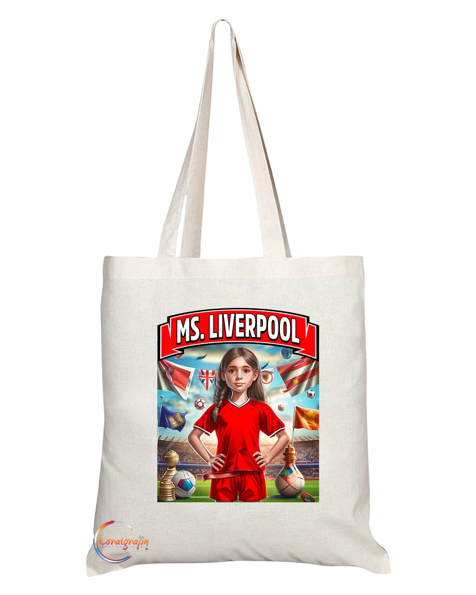 TB1602 Ms Liverpool Footie Fan Lady Girl Tote Bag - Eco-Friendly, Stylish, Long Handled, Perfect Novelty Gift by
