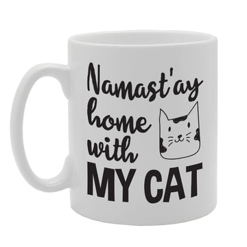 Namaste Namast'Ay Home With My Cat   Printed Tea Coffee Ceramic  Mg1740 - Funny Printed Coffee Mug - Great Gift Idea