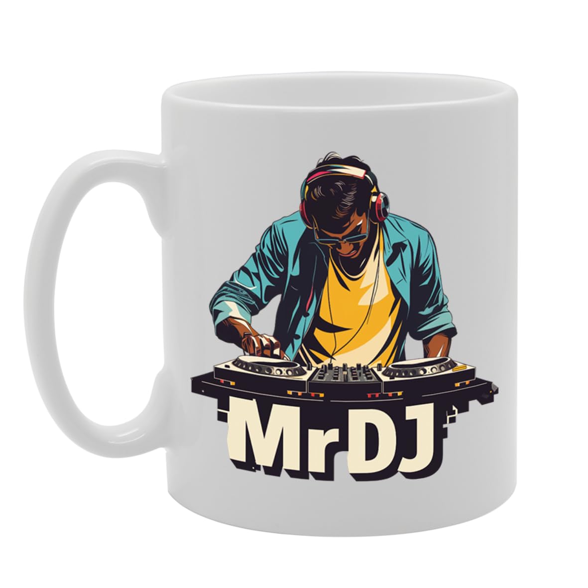 Mr Dj  - Ideal For Djs And Music Enthusiasts, Unique Turntable Handle Design, 11Oz Ceramic Coffee  For Disc Jockeys And Party Lovers Mg5908 - Funny Printed Coffee Mug - Great Gift Idea