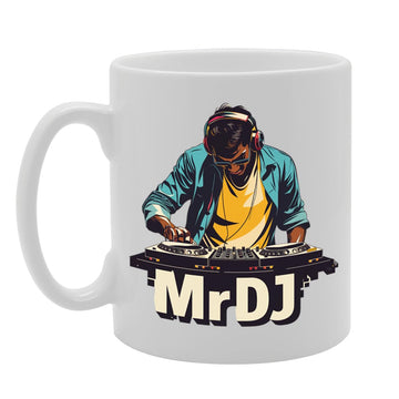 Mr Dj  - Ideal For Djs And Music Enthusiasts, Unique Turntable Handle Design, 11Oz Ceramic Coffee  For Disc Jockeys And Party Lovers Mg5908 - Funny Printed Coffee Mug - Great Gift Idea