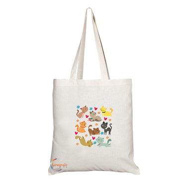 TB1379 Cats Tea Novelty Present Gift Printed Eco-Friendly Stylish Long Handled Tote Shoulder Bag