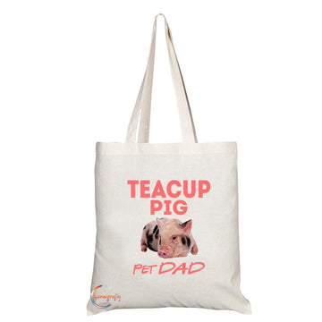 TB624 Pet DAD TEACUP PIG Novelty Present Gift Printed Eco-Friendly Stylish Long Handled Tote Shoulder Bag
