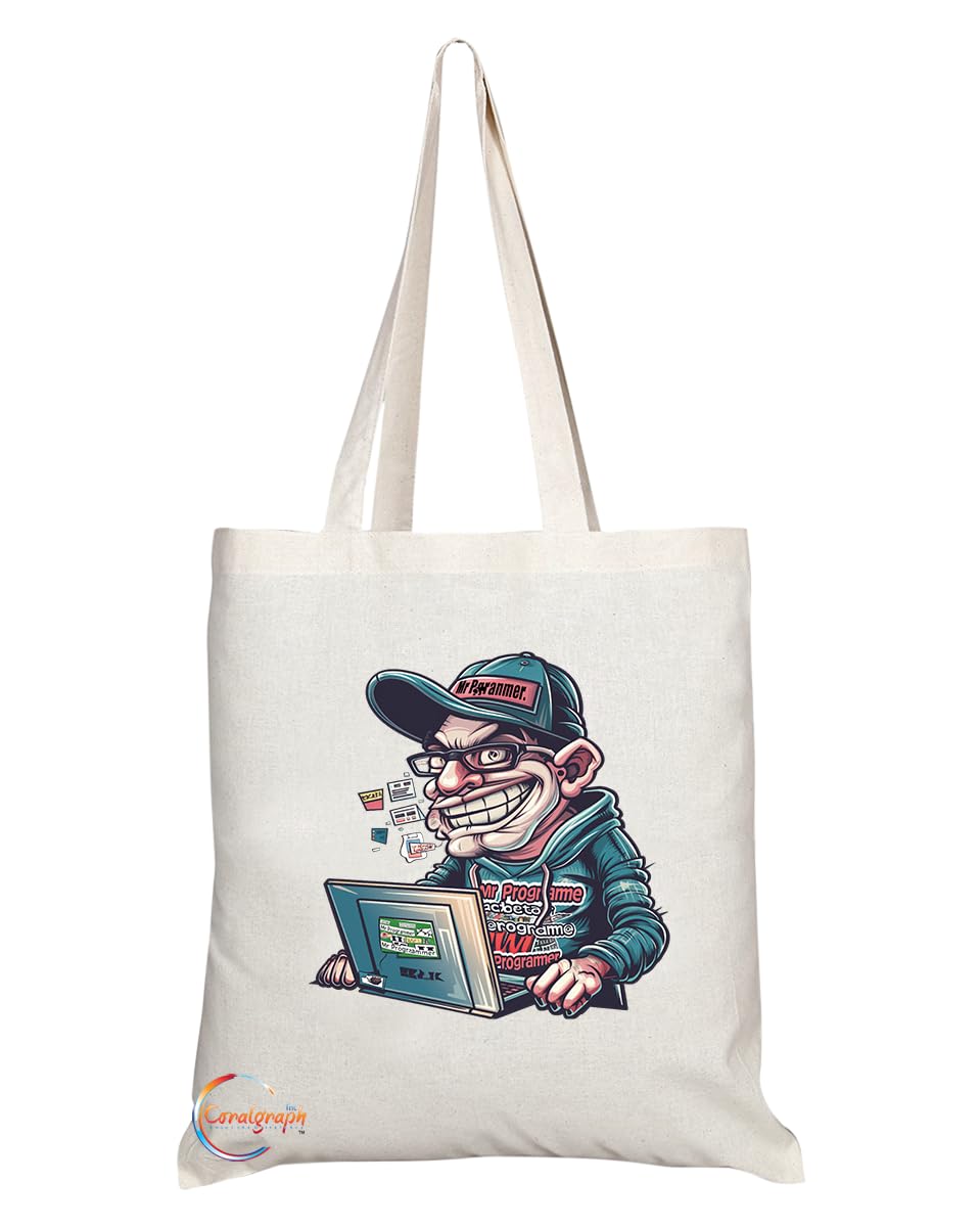 TB1866 Mr Programmer Tote Bag - Gift for Programmers, Coders, Tech Enthusiasts - Durable, Stylish, Eco-Friendly, Reusable, Spacious, and Lightweight