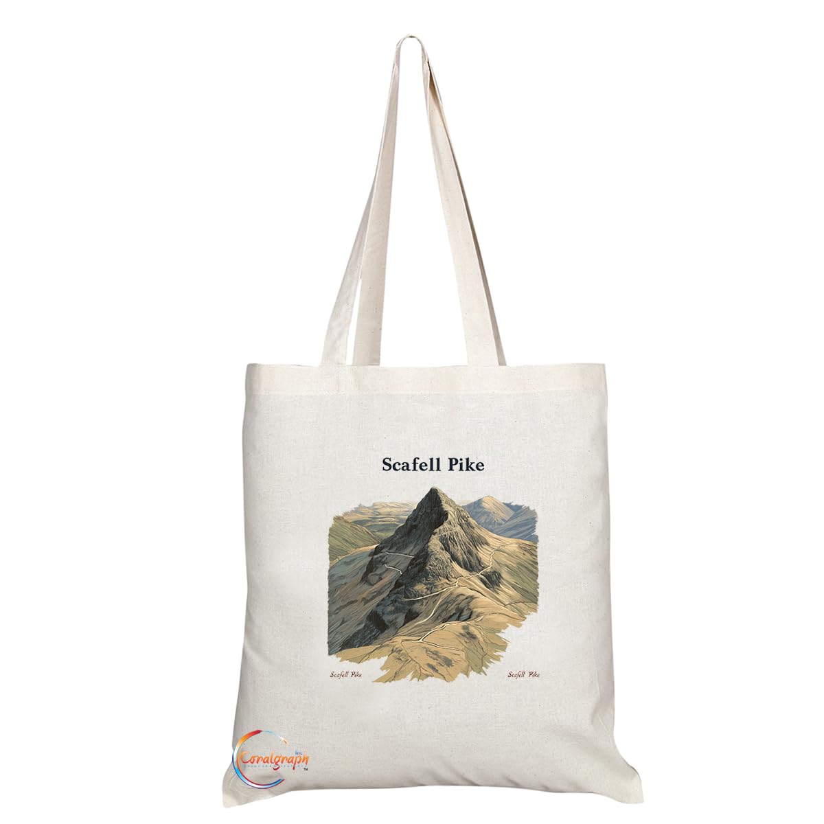 Natural Reusable Shopping Souvenir Tote Bag Featuring Cities and Landmarks in United Kingdom (Scafell Pike)