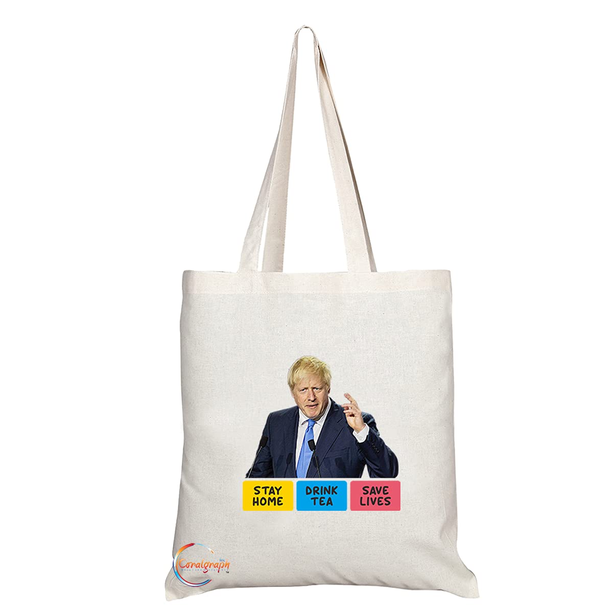 TB1244 Boris Johnson Stay Home Drink Tea Save Lives Novelty Present Gift Printed Eco-Friendly Stylish Long Handled Tote Shoulder Bag