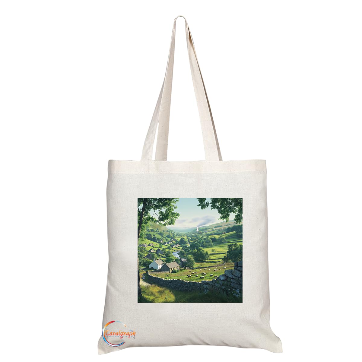 Natural Reusable Shopping Souvenir Tote Bag Featuring Cities and Landmarks in United Kingdom (Yorkshire Dales)
