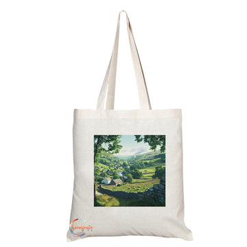 Natural Reusable Shopping Souvenir Tote Bag Featuring Cities and Landmarks in United Kingdom (Yorkshire Dales)