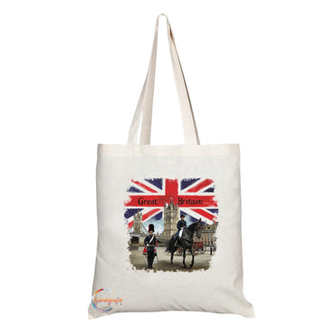 TB2025 - Natural Reusable Shopping Souvenir Tote Bag Featuring Great Britain - (Design 2)