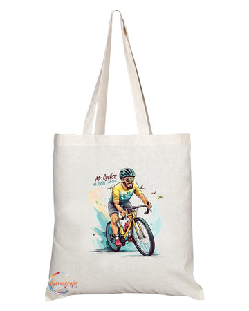 Natural Reusable Shopping Souvenir Tote Bag Featuring Popular Sports Designs from Around the World (Cyclist)