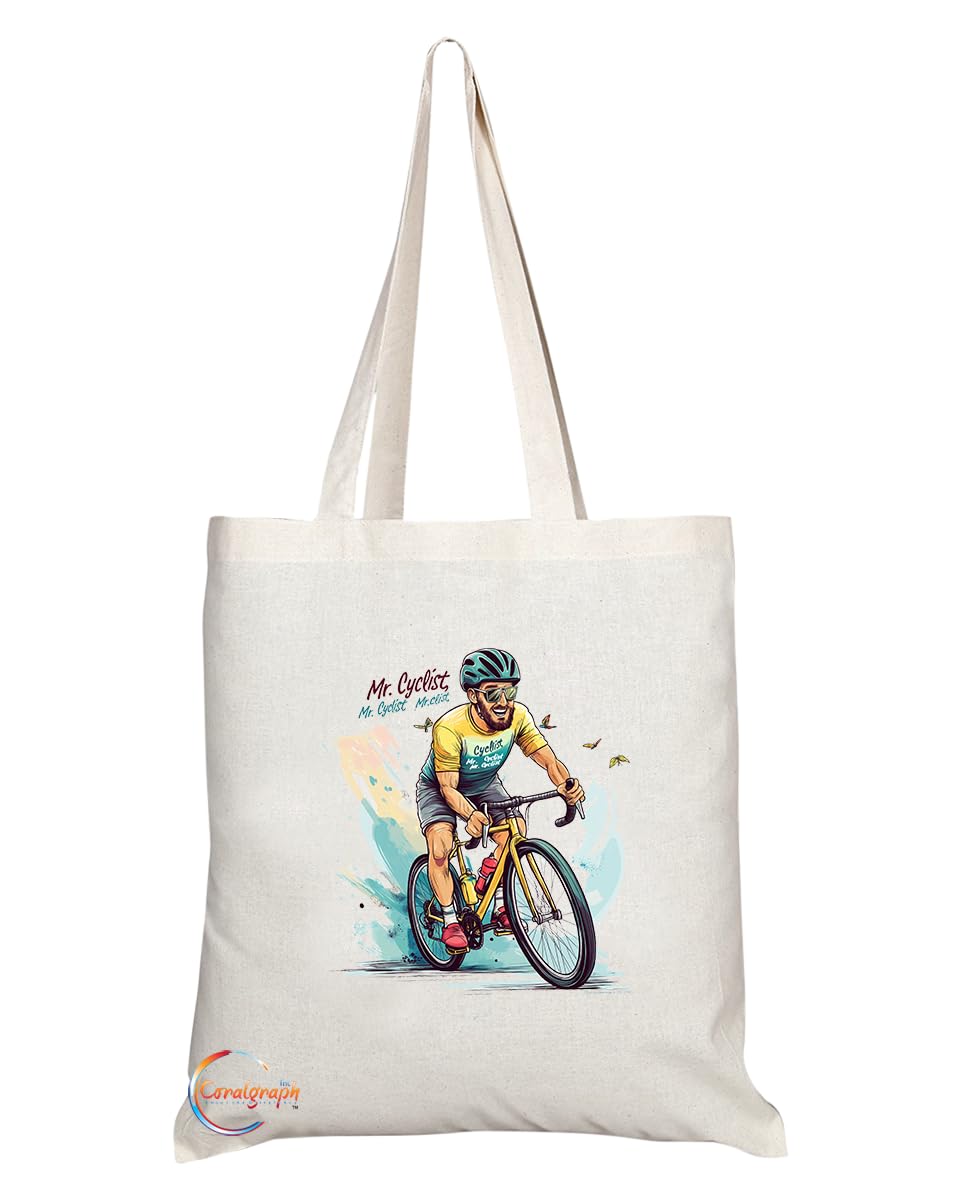 Natural Reusable Shopping Souvenir Tote Bag Featuring Popular Sports Designs from Around the World (Cyclist)