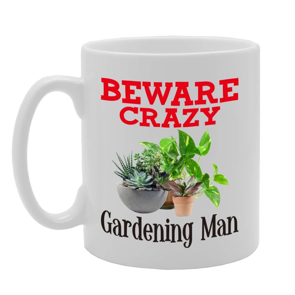 Beware Crazy Gardening Man   Printed Tea Coffee Ceramic  Mg4390 - Funny Printed Coffee Mug - Great Gift Idea