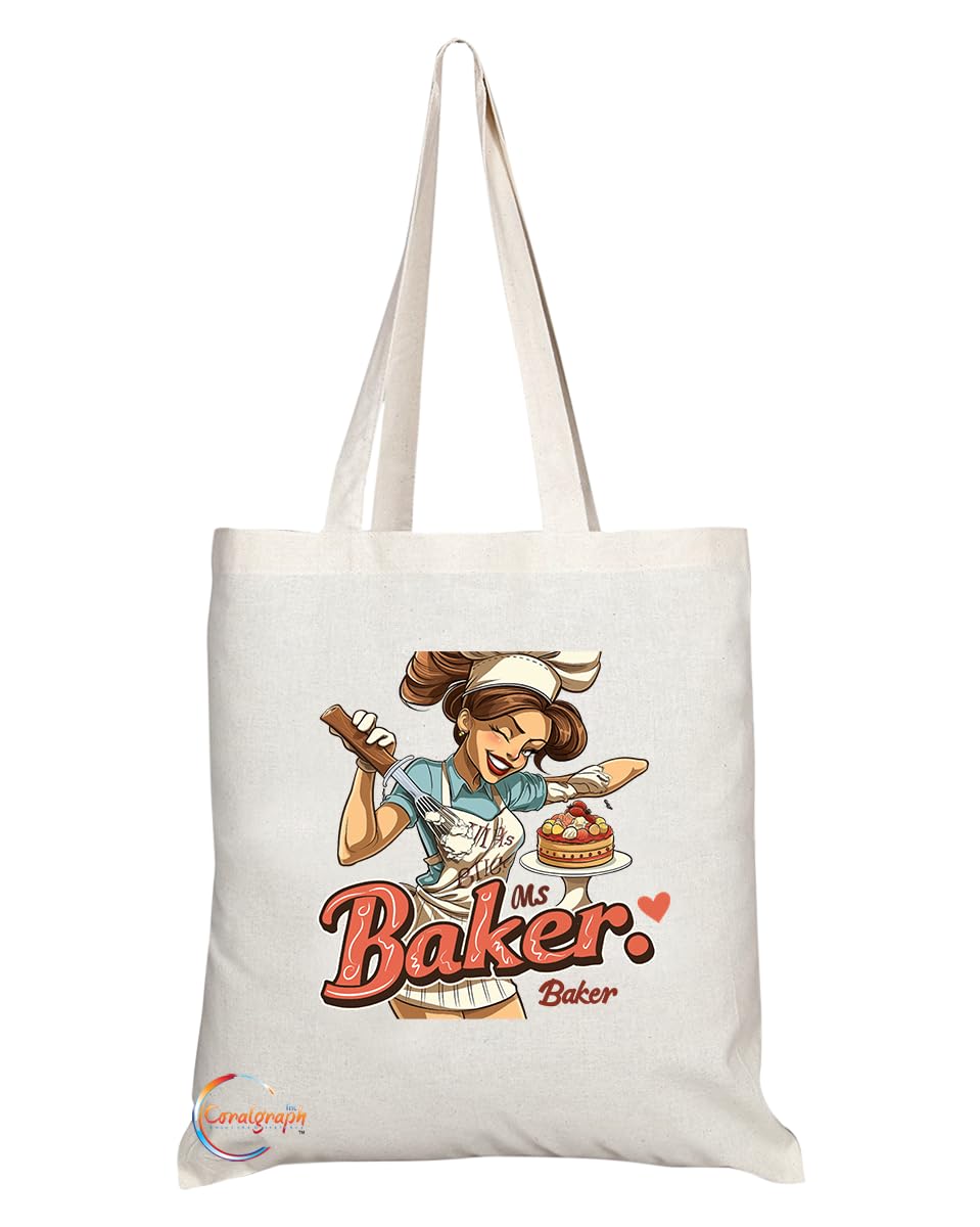 TB1860 Ms Baker Tote Bag - Gift for Female Bakers, Pastry Chefs, Baking Enthusiasts - Durable, Stylish, Eco-Friendly, Reusable, Spacious, and Lightweight