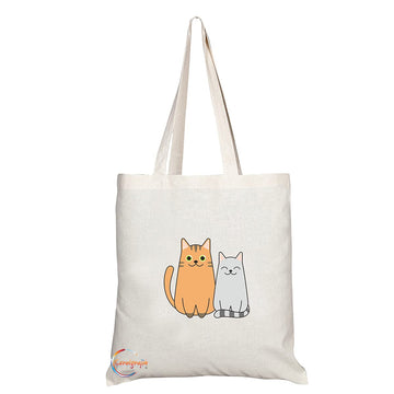 TB1416 Couple Cat Novelty Present Gift Printed Eco-Friendly Stylish Long Handled Tote Shoulder Bag