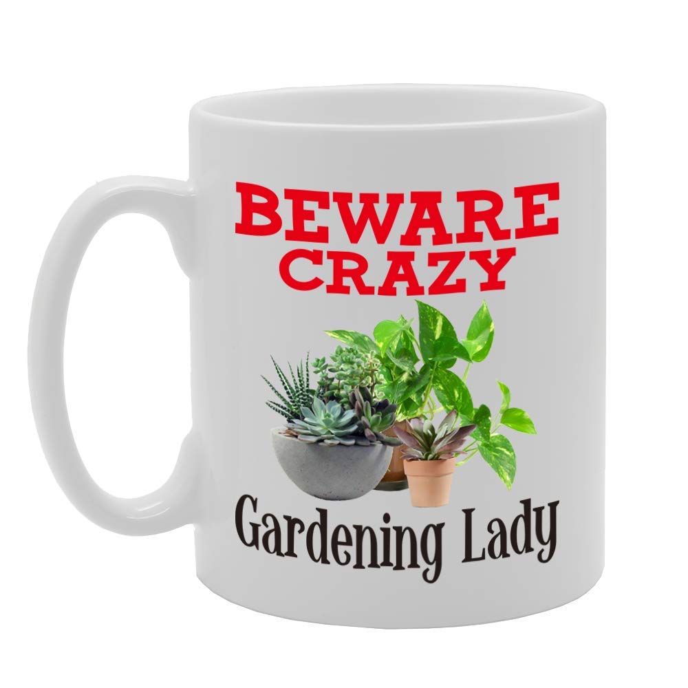 Beware Crazy Gardening Lady   Printed Tea Coffee Ceramic  Mg4400 - Funny Printed Coffee Mug - Great Gift Idea