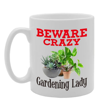 Beware Crazy Gardening Lady   Printed Tea Coffee Ceramic  Mg4400 - Funny Printed Coffee Mug - Great Gift Idea