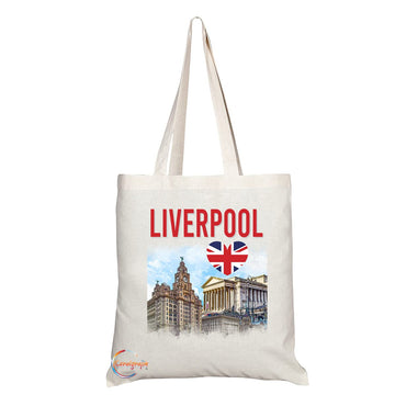 TB1526 Liverpool England Novelty Present Gift Printed Eco-Friendly Stylish Long Handled Tote Shoulder Bag