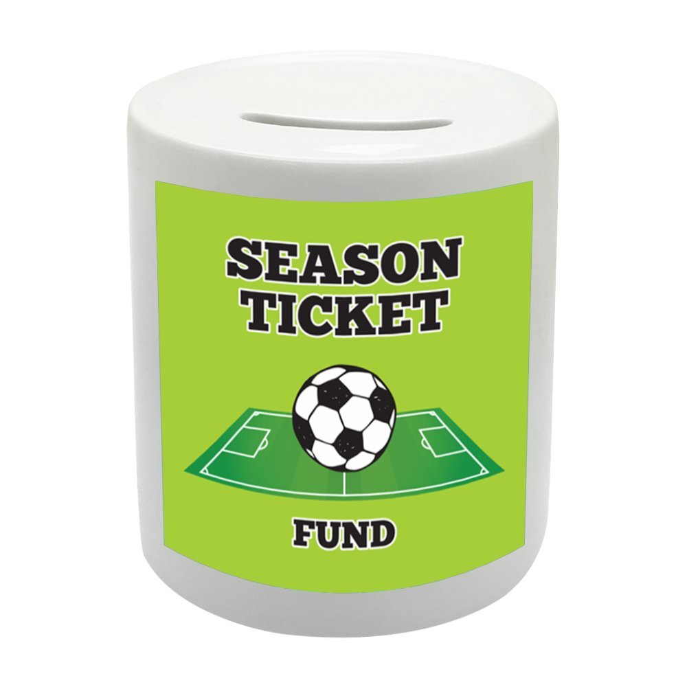 BS067 SEASON TICKET FUND Novelty Gift Printed Ceramic Piggy Bank Money Saving Box