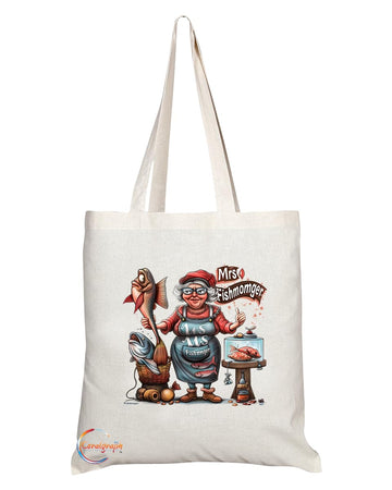 TB1804 Mrs Fishmonger Tote Bag - Gift for Fishmongers, Seafood Lovers, Culinary Enthusiasts - Durable, Stylish, Eco-Friendly, Reusable, Spacious, and Lightweight