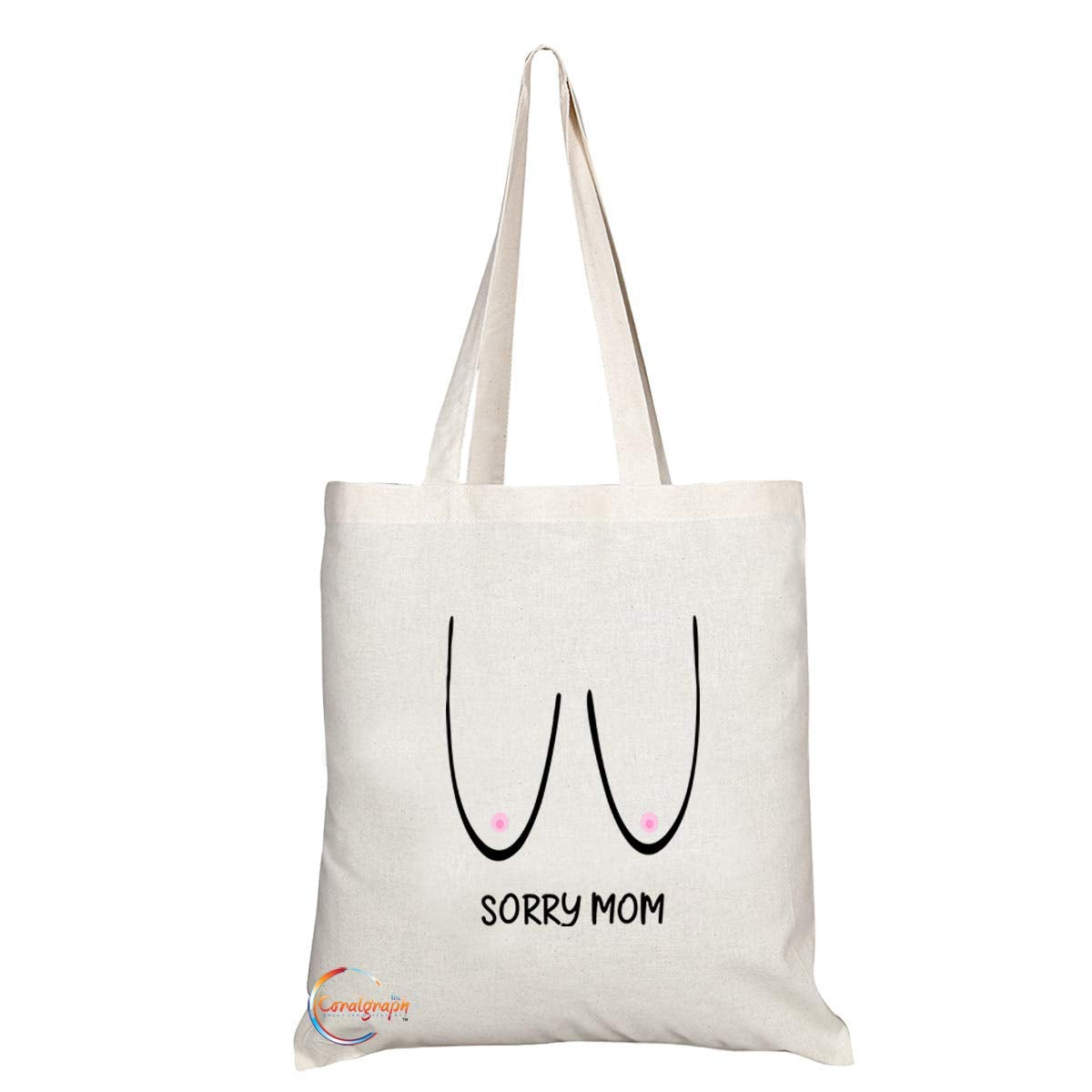 TB766 Sorry Mom Boobs Novelty Present Gift Printed Eco-Friendly Stylish Long Handled Tote Shoulder Bag