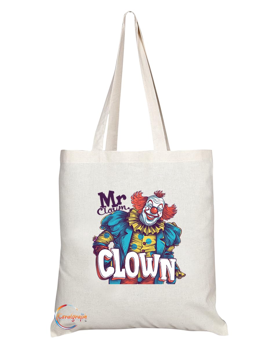 TB1953 Mr Clown Souvenir Tote Bag - Depicting a Cheerful Clown with Classic Circus Elements - Memory Keepsake for Circus and Entertainment Fans - Mr Clown Memorabilia