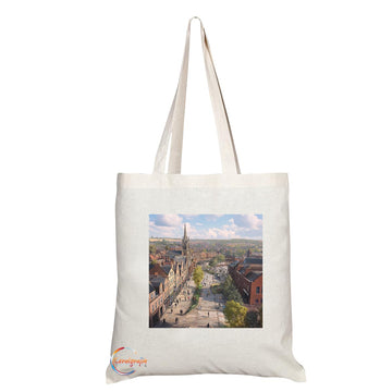 Natural Reusable Shopping Souvenir Tote Bag Featuring Cities and Landmarks in United Kingdom (Wakefield)