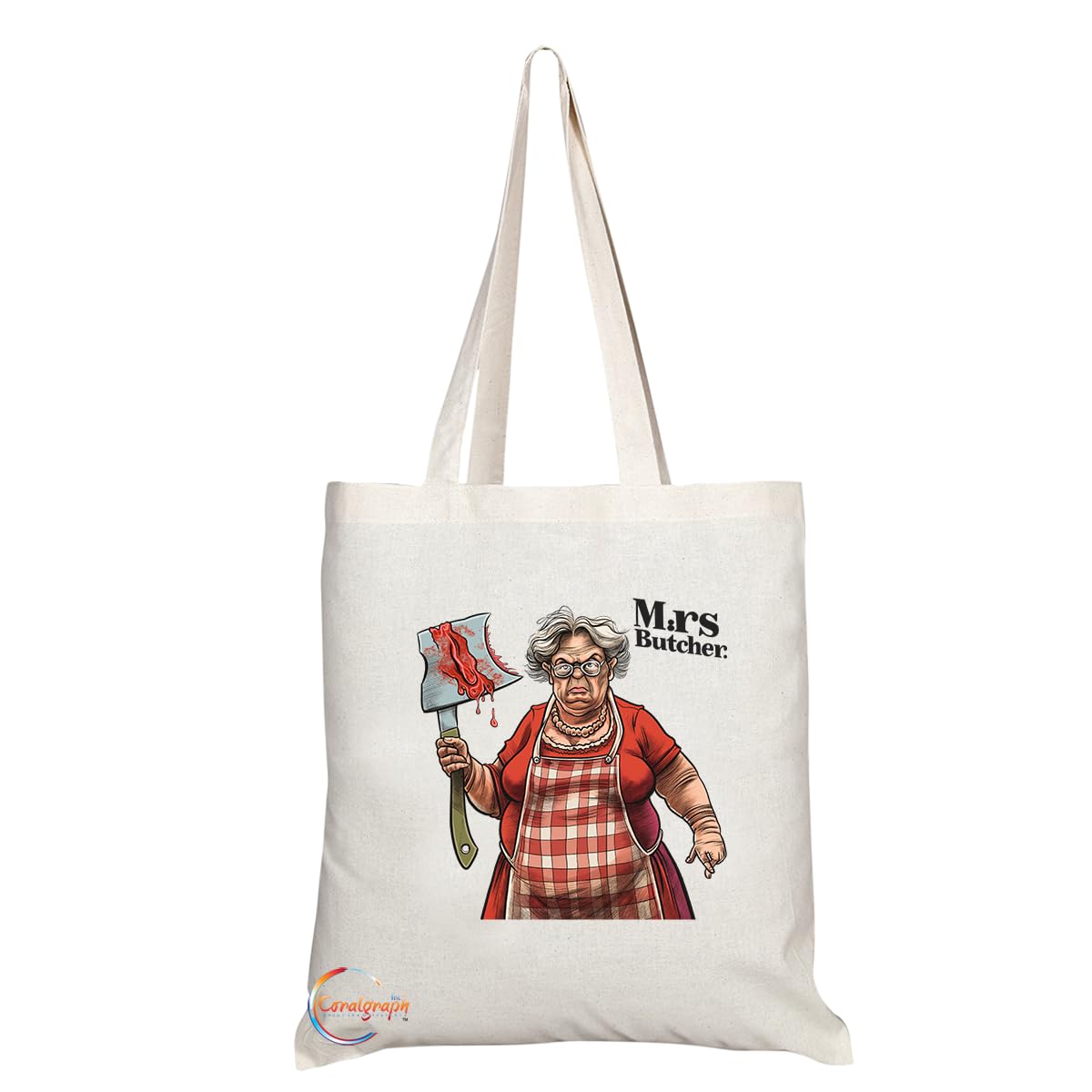 TB1795 Mrs Butcher Tote Bag - Great for Female Butchers, Meat Enthusiasts, Culinary Professionals - Sustainable, Stylish, Long Handled, Durable and Reusable