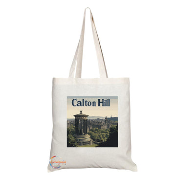 Natural Reusable Shopping Souvenir Tote Bag Featuring Cities and Landmarks in United Kingdom (Calton Hill)