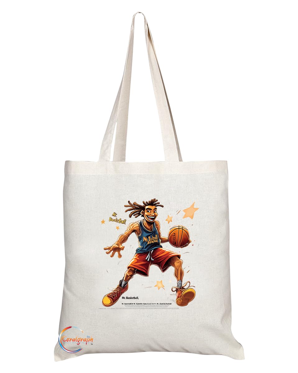 Natural Reusable Shopping Souvenir Tote Bag Featuring Popular Sports Designs from Around the World (Basketball)
