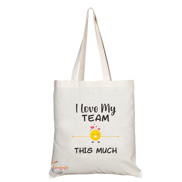 TB1206 I Love My Team this Much Novelty Present Gift Printed Eco-Friendly Stylish Long Handled Tote Shoulder Bag