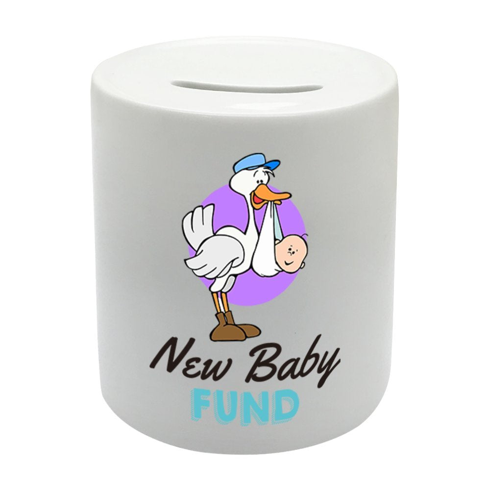 BS060 New Baby FUND Novelty Gift Printed Ceramic Piggy Bank Money Saving Box