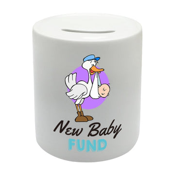 BS060 New Baby FUND Novelty Gift Printed Ceramic Piggy Bank Money Saving Box