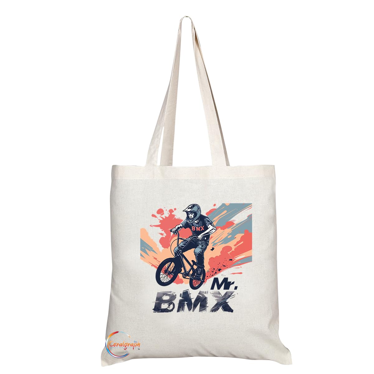 TB1758 Mr BMX Tote Bag - Great for BMX Riders, Bike Enthusiasts, Sports Fans - Sustainable, Stylish, Long Handled, Durable and Reusable
