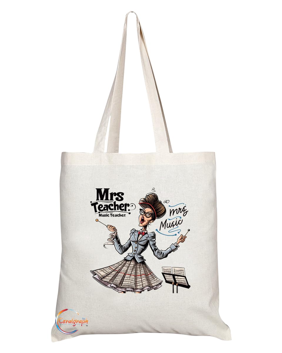 TB1872 Mrs Music Teacher Tote Bag - Gift for Female Music Teachers, Educators, Band Directors - Durable, Stylish, Eco-Friendly, Reusable, Spacious, and Lightweight