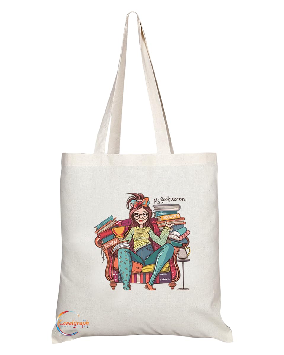 TB1970 Ms Bookworm Tote Bag - Ideal for Avid Readers, Literature Lovers, and Book Enthusiasts - Tote Bag with Charming Design