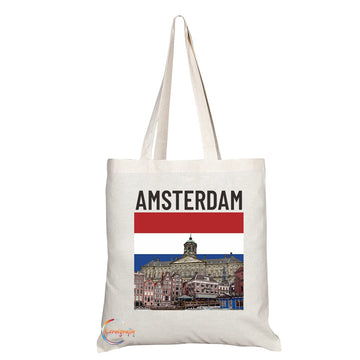 TB1533 Amsterdam Netherlands - A Novelty Present Gift Printed Eco-Friendly Stylish Long Handled Tote Shoulder Bag