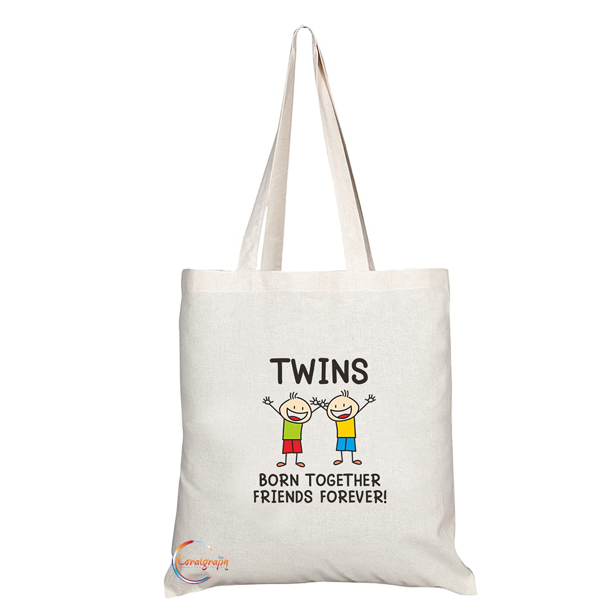 TB1412 Twins Born Together Friends Forever Novelty Present Gift Printed Eco-Friendly Stylish Long Handled Tote Shoulder Bag