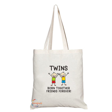 TB1412 Twins Born Together Friends Forever Novelty Present Gift Printed Eco-Friendly Stylish Long Handled Tote Shoulder Bag