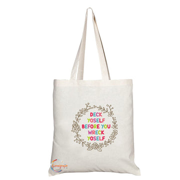 TB1217 Deck Yoself before you Wreck Yoself Novelty Present Gift Printed Eco-Friendly Stylish Long Handled Tote Shoulder Bag