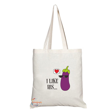 TB1309 I Like His.. Aubergine Tea Novelty Present Gift Printed Eco-Friendly Stylish Long Handled Tote Shoulder Bag