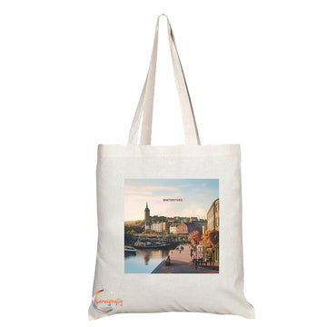 Natural Reusable Shopping Souvenir Tote Bag Featuring Cities and Landmarks in United Kingdom (Waterford)