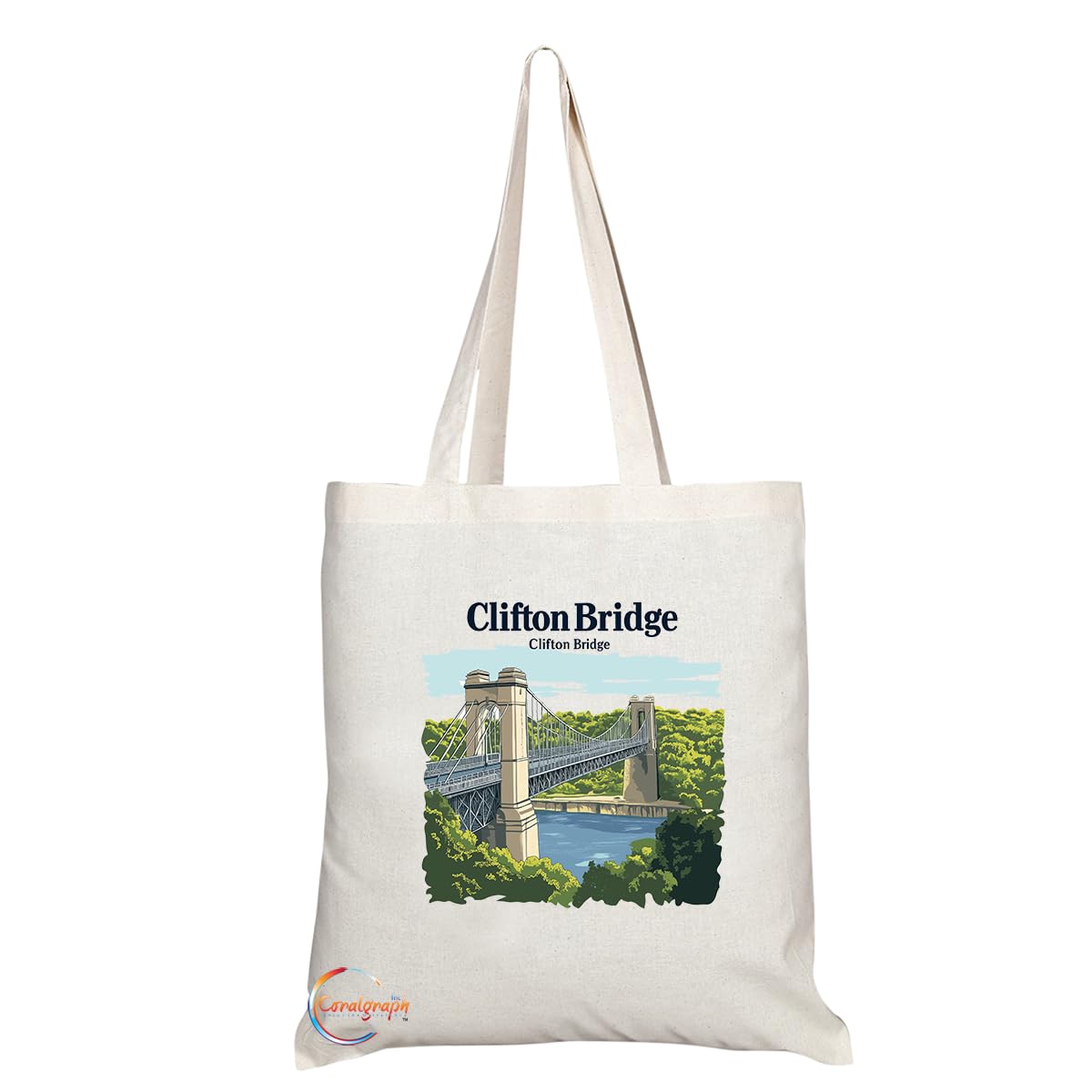 Natural Reusable Shopping Souvenir Tote Bag Featuring Cities and Landmarks in United Kingdom (Clifton Bridge)