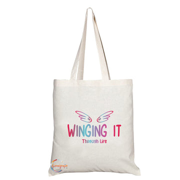 TB1464 Winging It through Life Novelty Present Gift Printed Eco-Friendly Stylish Long Handled Tote Shoulder Bag