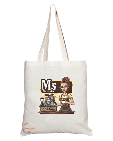 TB1993 Ms Barista Tote Bag - Ideal for Baristas, Coffee Enthusiasts, and Cafe Workers - Tote Bag with Fun Design