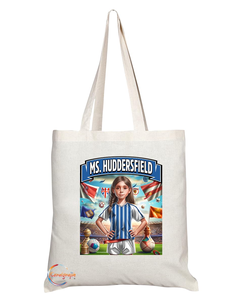 TB1642 Ms Huddersfield Footie Fan Lady Girl Tote Bag - Eco-Friendly, Stylish, Long Handled, Perfect Novelty Gift by