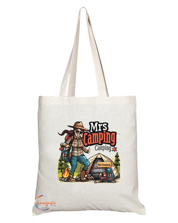 TB1832 Mrs Camping Tote Bag - Gift for Female Campers, Outdoor Enthusiasts, Adventure Lovers - Durable, Stylish, Eco-Friendly, Reusable, Spacious, and Lightweight