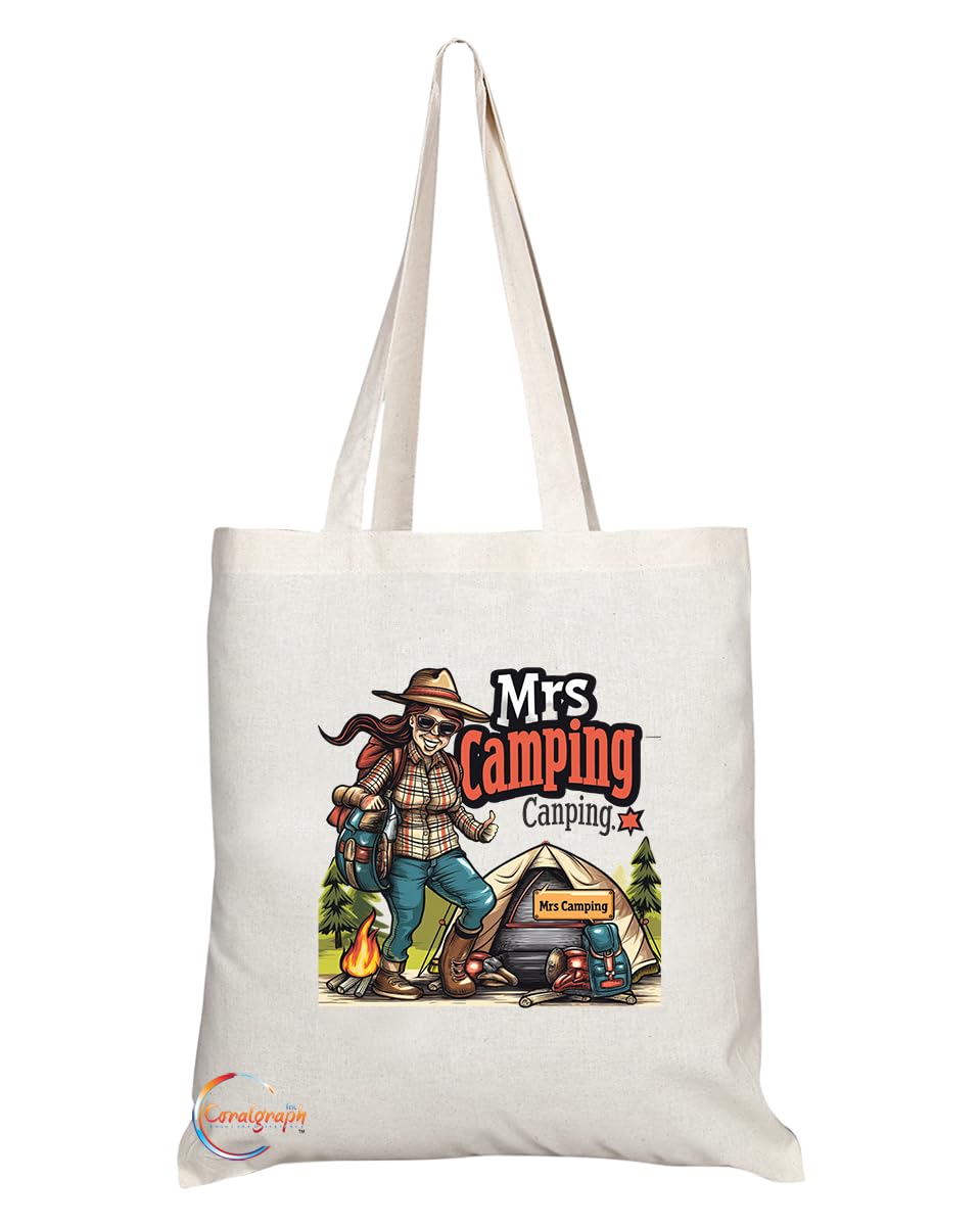 TB1832 Mrs Camping Tote Bag - Gift for Female Campers, Outdoor Enthusiasts, Adventure Lovers - Durable, Stylish, Eco-Friendly, Reusable, Spacious, and Lightweight
