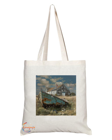 Natural Reusable Shopping Souvenir Tote Bag Featuring Cities and Landmarks in United Kingdom (Norfolk)