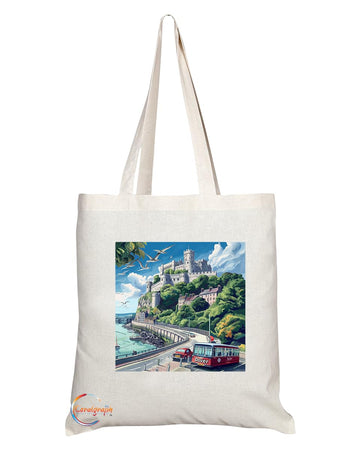 Natural Reusable Shopping Souvenir Tote Bag Featuring Cities and Landmarks in United Kingdom (Dover)